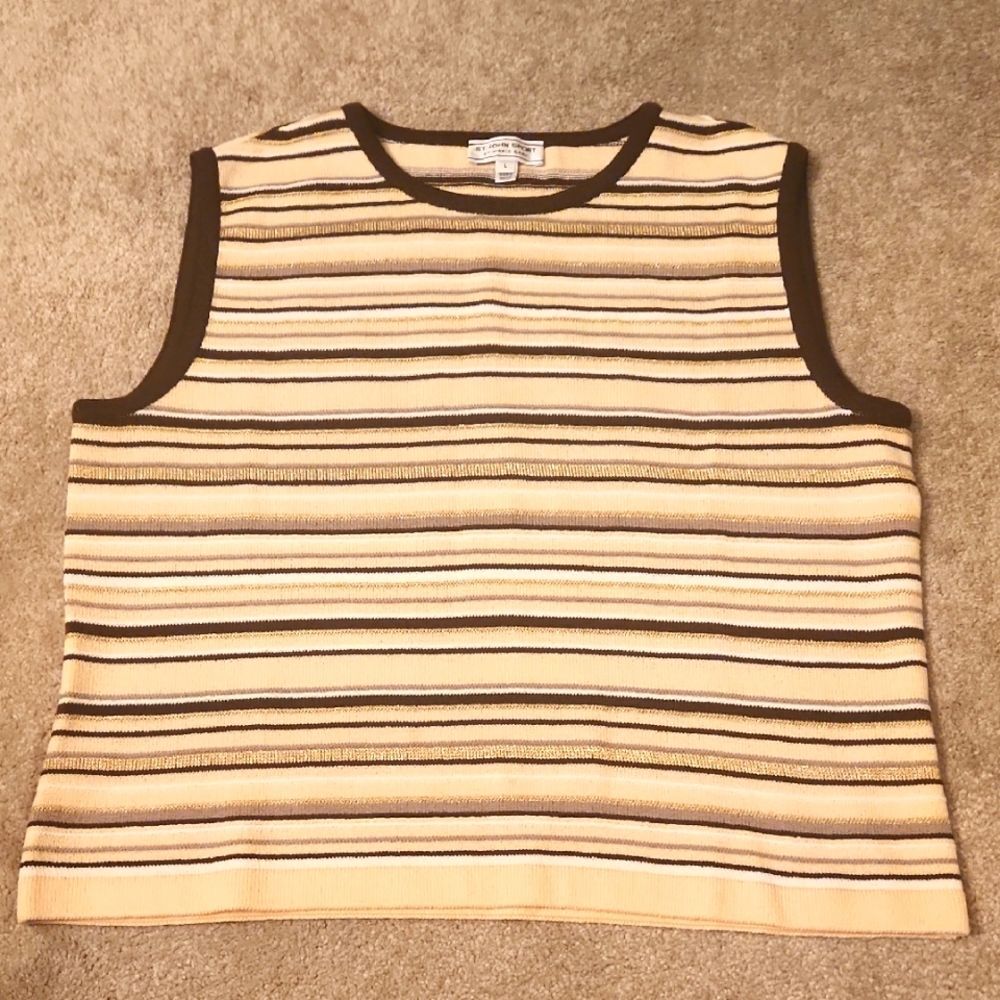 St. John Sport by Marie Gray Brown Tan & Yellow Striped Sleeveless Top Size L